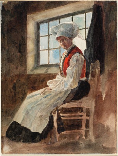 Scandinavische boerin in een interieur, ca. 1906 door Alexandre Lunois